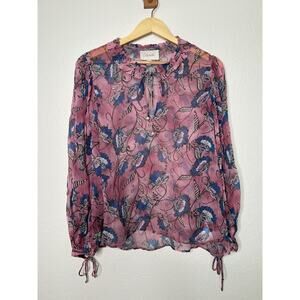 Cleobella Emily Blouse in Lotus Print Pearl Tie Size Medium Floral Boho Feminine